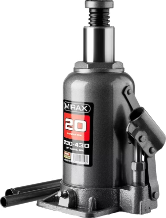 Домкрат гидравлический бутылочный, 20т, 230-430 мм, MIRAX 43260-20 43260-20 купить в Когалыме