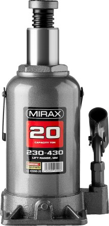 Домкрат гидравлический бутылочный, 20т, 230-430 мм, MIRAX 43260-20 43260-20 купить в Когалыме