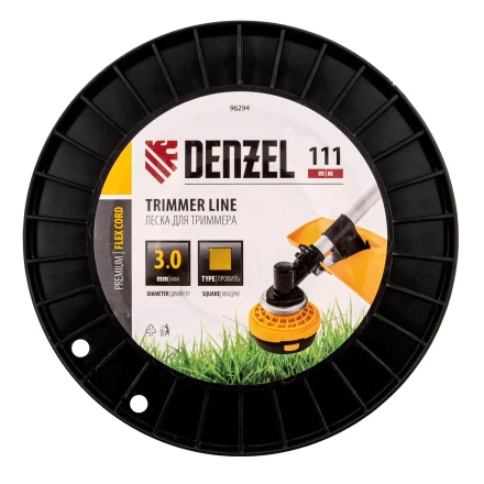 Леска для триммера квадрат Denzel, 3,0мм х 111м, на DIN катушке FLEX CORD, 96294 купить в Когалыме