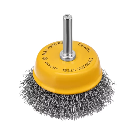 Щетка для дрели, 65 мм, Чашка, со шпилькой , нержавеющая витая проволока Denzel 744613 купить в Когалыме