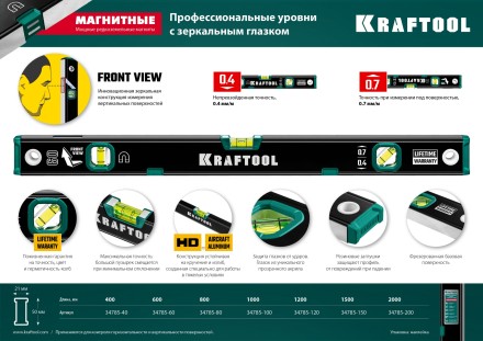 Профессиональный магнитныйй уровнь с зеркальным глазком KRAFTOOL 34785-150 купить в Когалыме