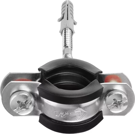 Хомут трубный с гайкой, оцинкованный, в комплекте с сантехнической шпилькой и дюбелем, 1/2&quot;, 1шт, ЗУБР Мастер 37866-20-24 37866-20-24_z01 купить в Когалыме