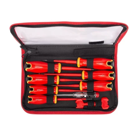 Набор диэлектрических отверток КВТ VDE НИО-2210к сталь S2, профиль SL, PH, PZ/FL и ключи для электрошкафов, 10 предметов (103017) купить в Когалыме