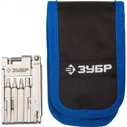Набор ЗУБР "ЭКСПЕРТ для обслуживания велосипеда: складной мультитул 11-в-1,комплект для ремонта шин,16-в-1,в чехле 27428-H16 купить в Когалыме