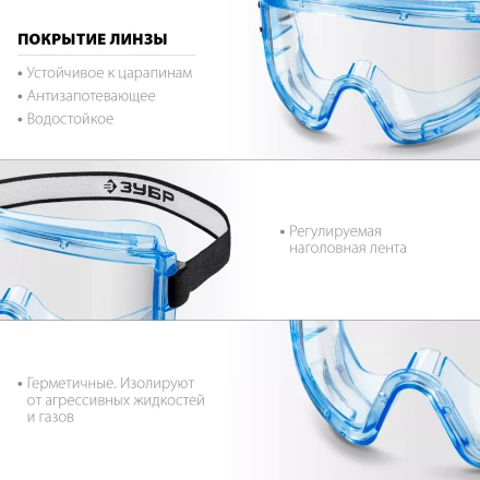 ЗУБР ПАНОРАМА Г, закрытого типа, стекло из ударопрочного поликарбоната, защитные очки с герметичной вентиляцией, Профессионал (110232) купить в Когалыме