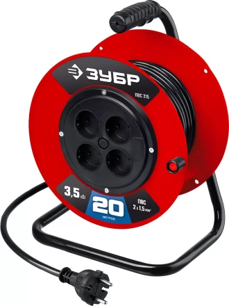 ЗУБР ПВС-215, ПВС, 2 х 1.5 мм2, 20 м, 3500 Вт, силовой удлинитель на катушке (55103-20) купить в Когалыме