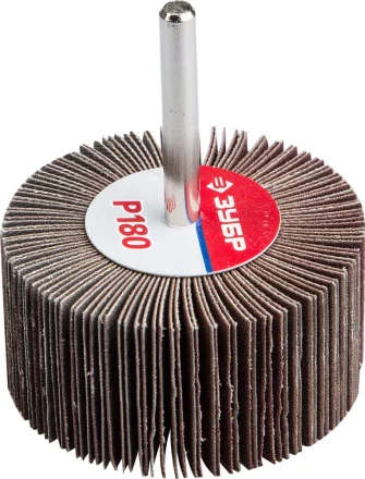 Круг шлифовальный ЗУБР "МАСТЕР" веерный лепестковый, на шпильке, тип КЛО, зерно-электрокорунд нормальный, P180, 30х60мм 36602-180 купить в Когалыме