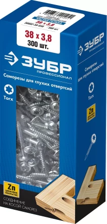ЗУБР 38 х 3.8 мм, частая резьба, ТХ20, цинк, 300 шт, саморез для глухих отверстий, Профессионал (30082-38-038) купить в Когалыме