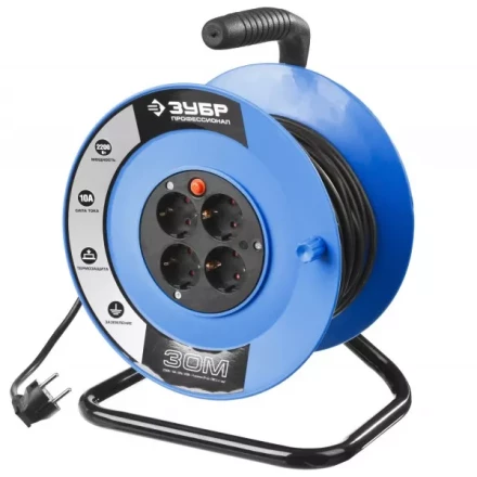 Удлинитель ЗУБР &quot;ПРОФЕССИОНАЛ&quot; на катушке, ПВС 3х1кв мм, 4 гнезда, макс мощн 2200Вт, 30м 55082-30 купить в Когалыме