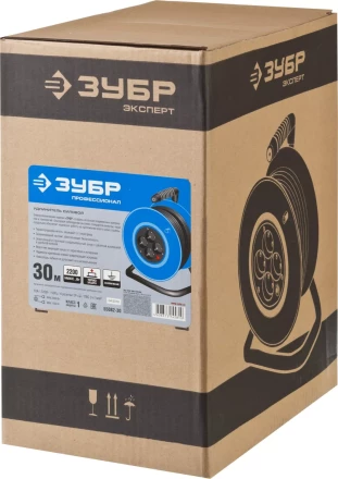 Удлинитель ЗУБР &quot;ПРОФЕССИОНАЛ&quot; на катушке, ПВС 3х1кв мм, 4 гнезда, макс мощн 2200Вт, 30м 55082-30 купить в Когалыме