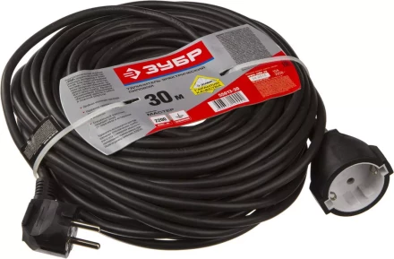 Удлинитель ЗУБР электрический, ПВС 3х1кв мм, черный, 1 гнездо, макс мощн 2200Вт, 30м 55013-30 купить в Когалыме