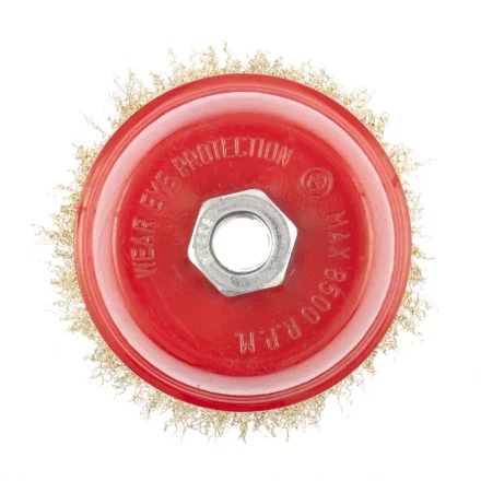 Щетка для УШМ, 100 мм, М14, &quot;чашка&quot;, латунированная витая проволока  MATRIX 74605 купить в Когалыме