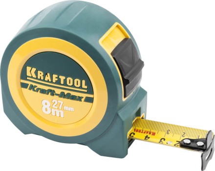 Рулетка KRAFTOOL &quot;Kraft-Max&quot;, длинный вылет, нейлон покрытие, упрочненный двухкомп корпус, 8м/27мм 34127-08-27 купить в Когалыме