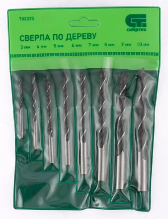 Набор сверл по дереву 3-4-5-6-7-8-9-10 мм 8 штук цилиндрический хвостовик СИБРТЕХ 702225 купить в Когалыме