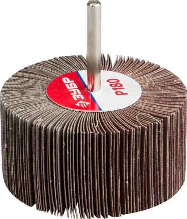 Круг шлифовальный ЗУБР "МАСТЕР" веерный лепестковый, на шпильке, тип КЛО, зерно-электрокорунд нормальный, P180, 40х80мм 36604-180 купить в Когалыме