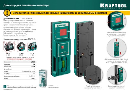 Детектор для линейного нивелира, KRAFTOOL 34607 купить в Когалыме