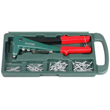 Заклепочник, KRAFTOOL &quot;NX-3&quot; 31170-H6, литой корпус, d=2,4-4,8 мм - Al и сталь; d=2,4-4,0 - нерж сталь, в боксе, с набором заклепок 31170-H6 купить в Когалыме