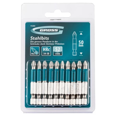 Набор бит PH2 х 50, сталь S2, 10 шт. Gross 11264 купить в Когалыме
