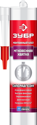 Монтажный клей мгновенная хватка ЗУБР ЭКСПЕРТ 300 мл прозрачный 41334 купить в Когалыме