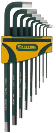 Набор ключей имбусовых KRAFTOOL &quot;INDUSTRIE&quot; длинные,Cr-Mo сталь(S2),хромир покрытие с противоскол напыл,HEX1,5-10мм,9шт 27443-H9 купить в Когалыме