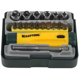 Набор KRAFTOOL "EXPERT": Отвертка реверсивная с битами, адаптером и торцовыми головками, Cr-V, 18 предметов 26143-H18