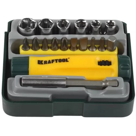 Набор KRAFTOOL "EXPERT": Отвертка реверсивная с битами, адаптером и торцовыми головками, Cr-V, 18 предметов 26143-H18 купить в Когалыме