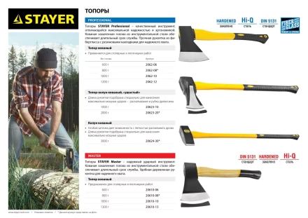 Топор-колун STAYER "PROFESSIONAL" кованый с двухкомпонентной фиберглассовой рукояткой, "ушастый", 1кг/450мм 20623-10 купить в Когалыме