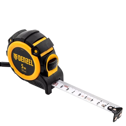 Рулетка Denzel 5м х 19мм, автоматич. фиксац., нейлон. покрытие, магнит. зацеп, двухстор. разметка, 31521 купить в Когалыме