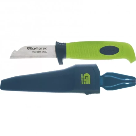 Нож монтажника с чехлом обрезиненная рукоятка 190мм лезвие-67мм Сибртех 79012 купить в Когалыме