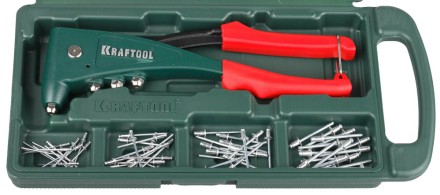 Заклепочник, KRAFTOOL &quot;NX-5&quot; 31173-H6, усиленный литой к d=2,4-4,8 мм - Al и сталь, d=2,4-4,0 - нерж сталь, в боксе, с набором заклепок 31173-H6 купить в Когалыме