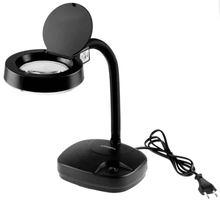 Лупа STAYER "PROFESSIONAL" с подсветкой на гибком штативе, 3-х/8-и кратная, питание от сети 220В 40531 купить в Когалыме