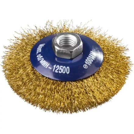DEXX. Щетка коническая для УШМ, витая стальная латунированная проволока 0,3мм, 100ммхМ14 35105-100 купить в Когалыме