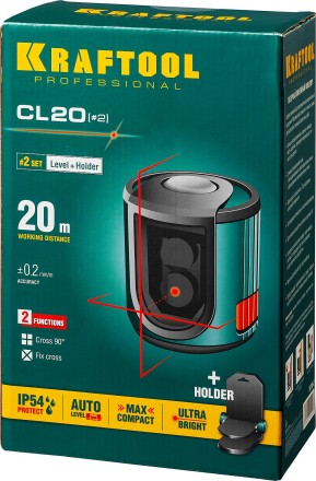 Нивелир лазерный линейный CL 20, сверхъяркий, KRAFTOOL 34700-2, держатель, 20м, IP54, точн. 0,2 мм/м 34700-2 купить в Когалыме