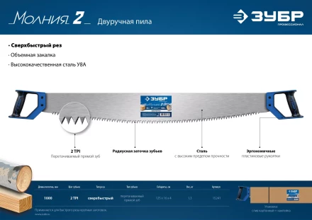 ЗУБР 1000 мм, двуручная пила с пластиковыми рукоятками, Профессионал (15241) купить в Когалыме