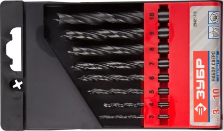 ЗУБР. Набор сверл спиральных по дереву с М-образной заточкой, сталь 65Г, 8шт: 3-4-5-6-7-8-9-10мм 29421-H8 купить в Когалыме