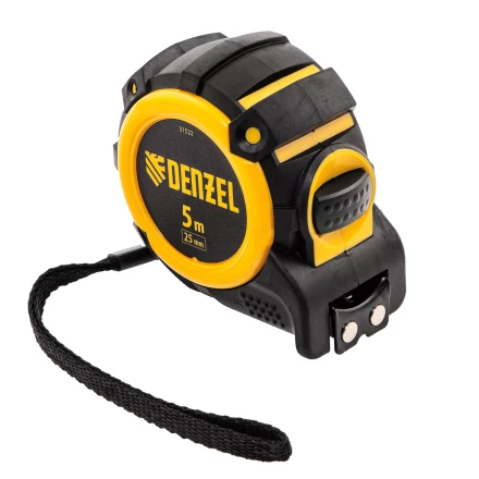Рулетка Denzel 5м х 25мм, автоматич. фиксац., нейлон. покрытие, магнит. зацеп, двухстор. разметка 31522 купить в Когалыме