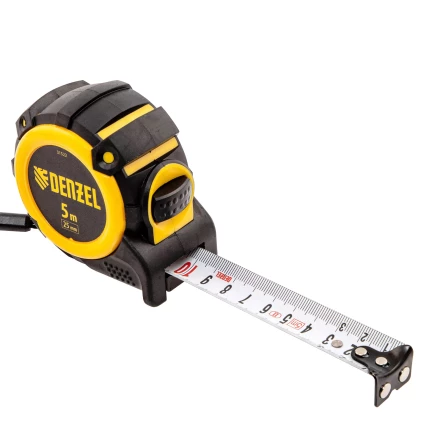 Рулетка Denzel 5м х 25мм, автоматич. фиксац., нейлон. покрытие, магнит. зацеп, двухстор. разметка 31522 купить в Когалыме