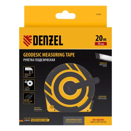 Рулетка геодезическая Denzel 20 м х 15 мм, закрытый корпус, фиберглассовая лента, 31290 купить в Когалыме