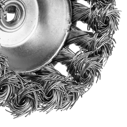 Щетка для дрели Denzel, 65 мм, Чашка, со шпилькой, нержавеющая крученая проволока 744643 купить в Когалыме