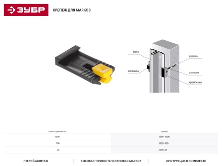 Крепеж ЗУБР для маяков, 25шт 3095-25 купить в Когалыме