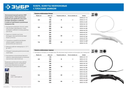 Кабельные стяжки белые КОБРА, с плоским замком, 2.5 х 155 мм, 50 шт, нейлоновые, ЗУБР 30930-25-155 купить в Когалыме