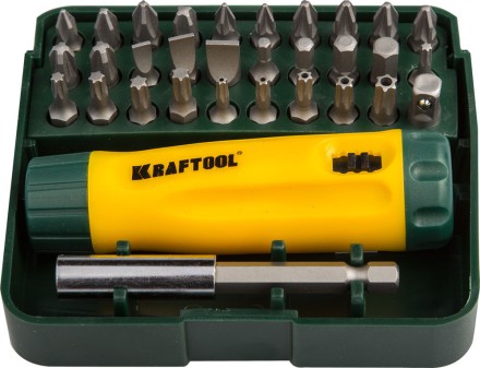 Набор KRAFTOOL Отвертка реверсивная с битами и адаптером, Cr-V, 32 предмета 26142-H32 купить в Когалыме