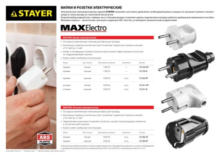 Вилка MAXElectro электрическая, 6А/220В, черная, STAYER 55150-B купить в Когалыме