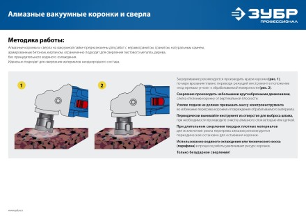 ЗУБР АВК, d 50 мм, (М14, 15 мм кромка), вакуумная алмазная коронка, Профессионал (29865-50) купить в Когалыме