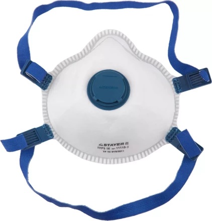Полумаска фильтрующая STAYER "PROFI" коническая, с клапаном, многослойная, класс защиты FFP3 11110-3 купить в Когалыме