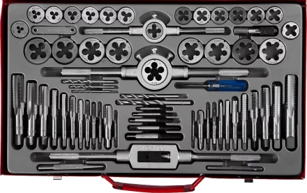 Набор ЗУБР "ЭКСПЕРТ" с металлореж. инструментом,метчики однопроход. и плашки,оснастка, экстракторы-в метал.боксе 65пред. 28118-H65 купить в Когалыме