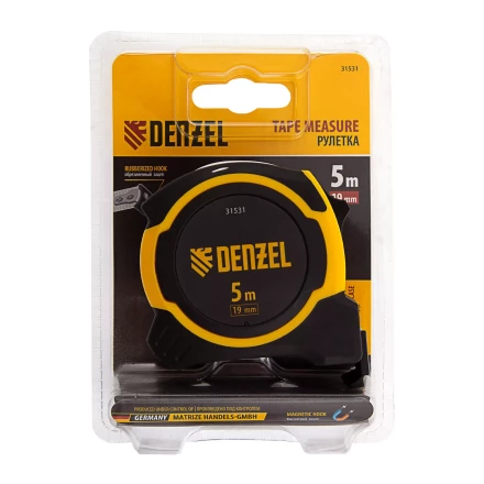 РулеткаDenzel 5м х 19мм, двухкомп. корпус, магнитный обрезиненный зацеп, 31531 купить в Когалыме