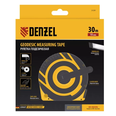 Рулетка геодезическая Denzel 30 м х 15 мм, закрытый корпус, фиберглассовая лента 31291 купить в Когалыме