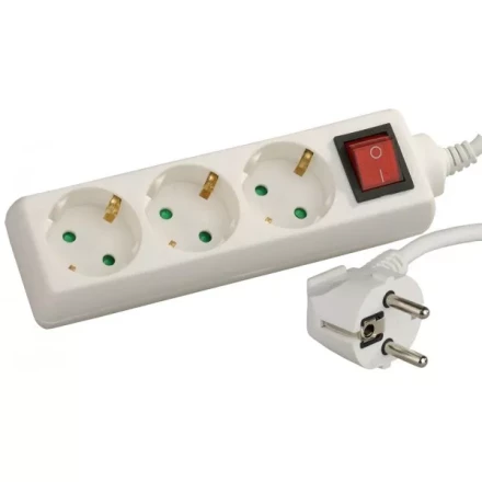 Удлинитель СВЕТОЗАР электрический с заземлением, выключателем, евро, с защитными шторками, 3 гнезда, 5м SV-55035-5 купить в Когалыме
