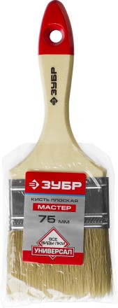Кисть плоская  ЗУБР &quot;УНИВЕРСАЛ-МАСТЕР&quot;, натуральная щетина, деревянная ручка, 75мм 4-01003-075 купить в Когалыме